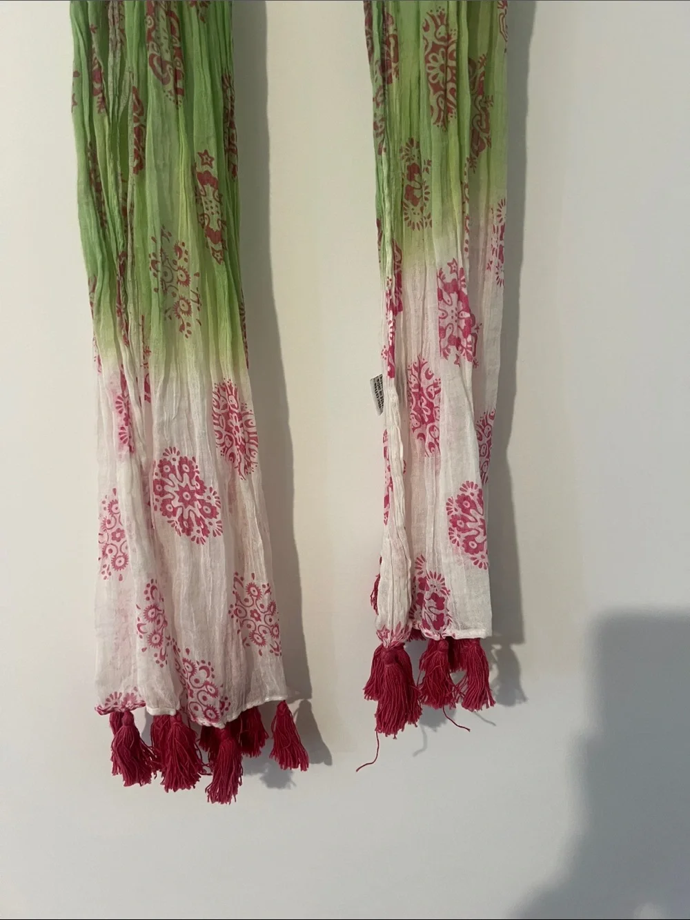 Sudha Purple, Green & White Ombre Scarf with Pink Tassels Beautiful!!